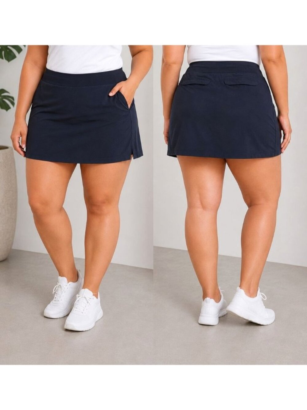 Athleta Soho Skort Navy Blue Size 14 With Built-In Shorts Pockets & Stretch